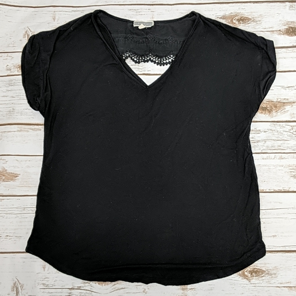 Pleione Black Keyhole Lace Shirt, S